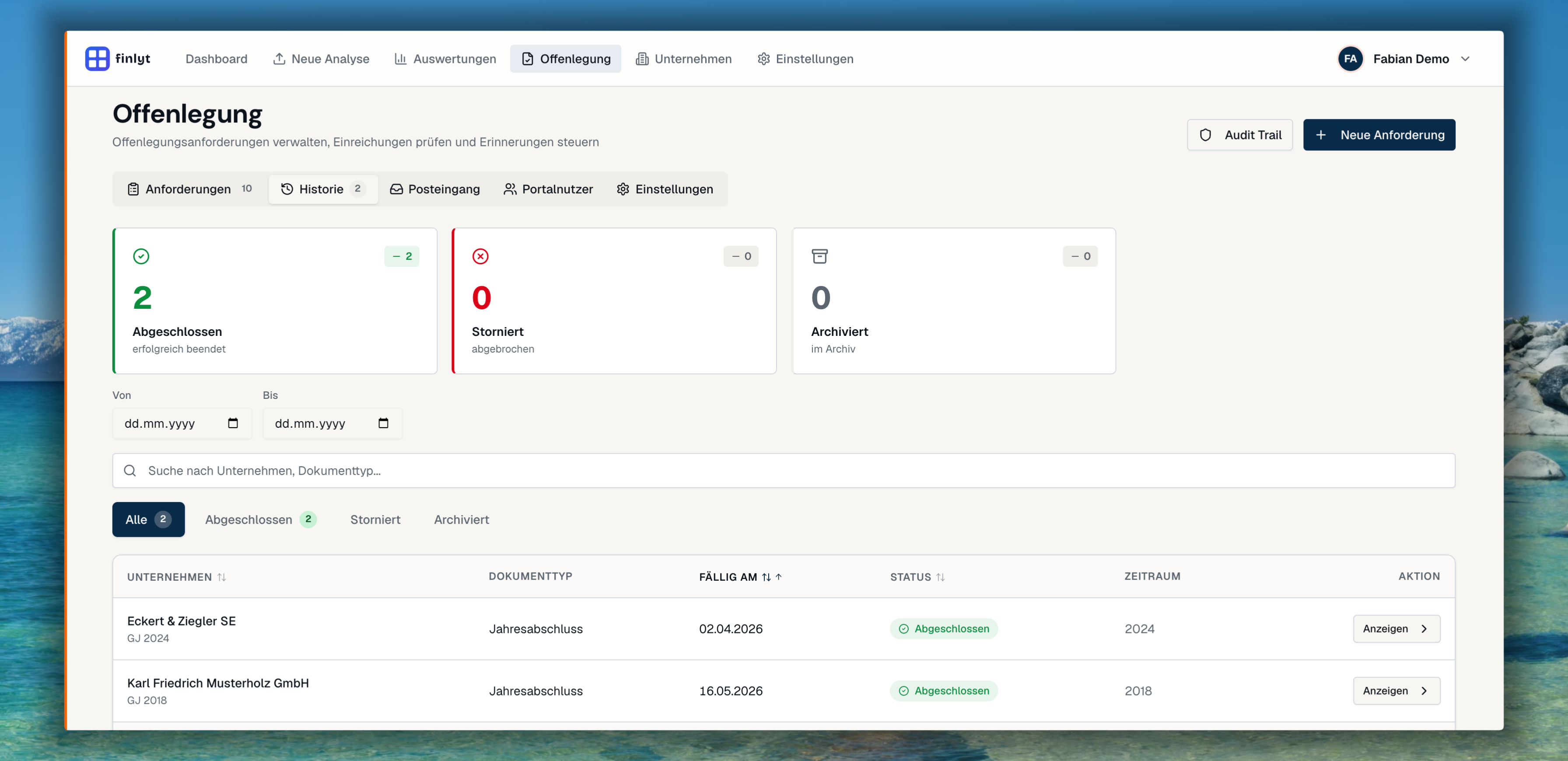 Offenlegungs-Dashboard: Anforderungen, Historie, Fristen und Einreichungsstatus im Überblick